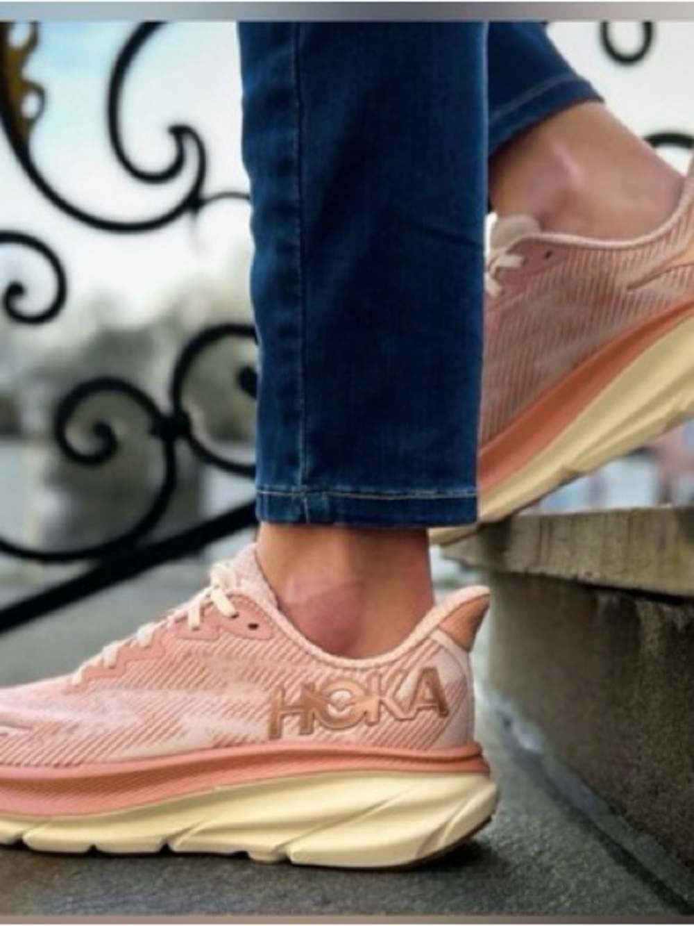 Hoka Women's Peach and Cream Lightweight Running Sneakers